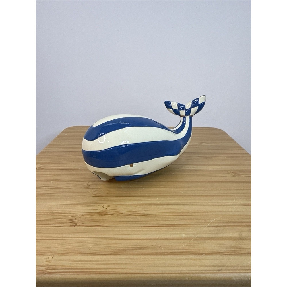 MacKenzie Childs Big Blue Whale Pot Climber‎ Retired Blue And White